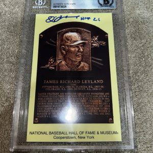 Jim Leyland Signed Official MLB HOF Plaque Postcard Cancelled Stamp Beckett #2