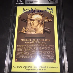 Mike Mussina Signed Official HOF Plaque Beckett Cancelled Stamp Slab