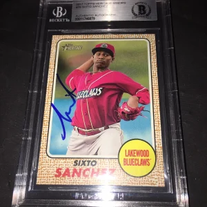 Sixto Sanchez Signed 2017 Topps Heritage Baseball Card Marlins Beckett Slab