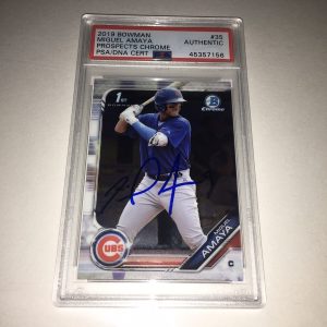 Miguel Amaya Signed 2019 Bowman #35 Baseball Card Chicago Cubs PSA/DNA Slab
