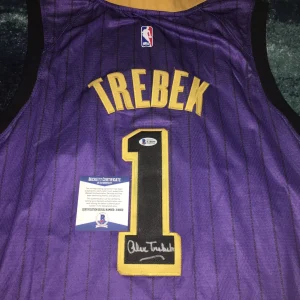 Alex Trebek Signed Los Angeles Lakers Jersey Jeopardy Legend Beckett