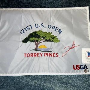 Jon Rahm Signed Official 2021 US Open Flag Torrey Pines 1st Spaniard Beckett #3