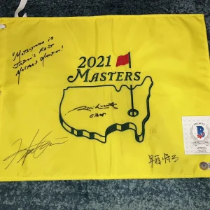 Hideki Matsuyama Signed Official 2021 Masters Flag Jim Nantz & Shoto Hayfuji BAS