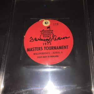 Tommy Aaron Signed Official 1973 Masters Badge Practice Round Ticket Beckett