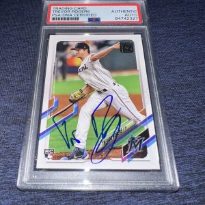 Trevor Rogers Signed 2021 Topps Rookie Trading Card Miami Marlins RC PSA/DNA