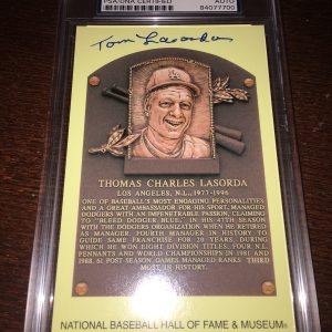 Tommy Lasorda Signed Official Baseball HOF Plaque Postcard PSA/DNA Slab Dodgers