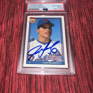 Ivan Rodriguez Signed 1991 Topps Rookie Trading Card Texas Rangers PSA/DNA #3