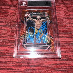 Alex Pereira Signed 2023 Panini Prizm Red Wave Trading Card Poatan RC Beckett