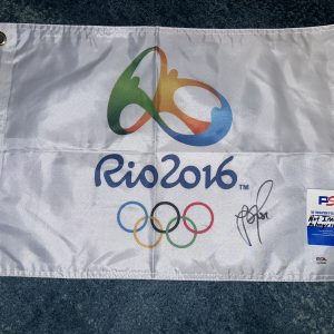 Justin Rose Signed 2016 Rio Olympics Pin Flag Gold Medal Golf PSA/DNA