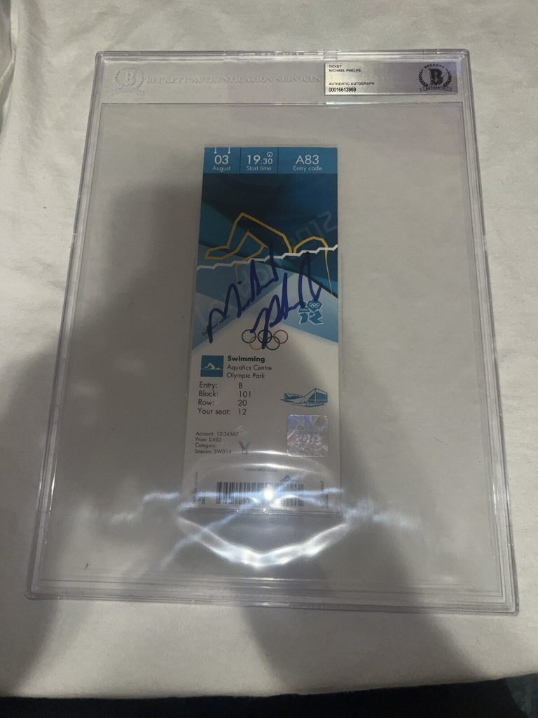 Michael Phelps Signed London 2012 Olympic Ticket 28 Gold Medals USA Beckett