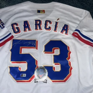Adolis Garcia Signed Texas Rangers Jersey All Star 2023 WS Champs Beckett