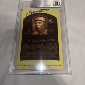 Tony Oliva Signed Official MLB HOF Plaque Postcard Cancelled Auto 10 Beckett