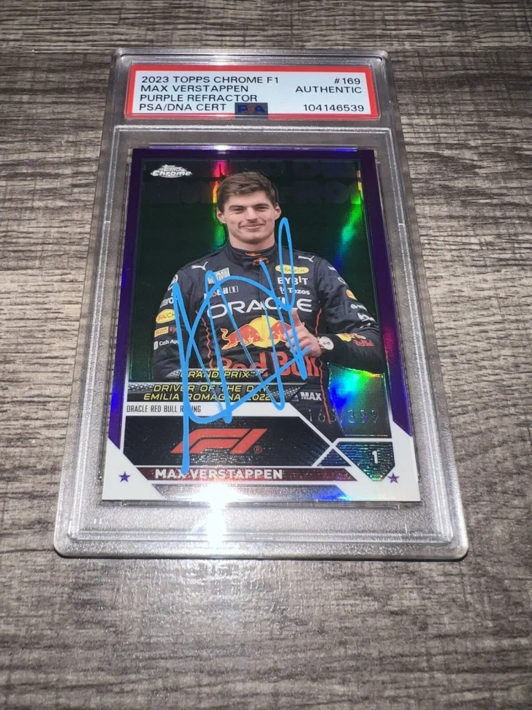 Max Verstappen Signed 2023 Topps Chrome Purple Refractor /399 F1 Card #169 PSA