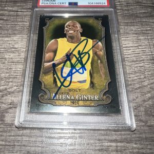 Usain Bolt Signed 2024 Allen & Ginter Chrome Trading Card #208 Gold Medal PSA #4