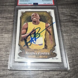 Usain Bolt Signed 2024 Allen & Ginter Trading Card #208 Gold Medal PSA/DNA #3