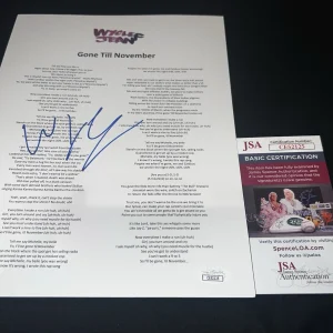 Wyclef Jean signed “Gone Till November” Lyric Sheet Music SuperStar JSA