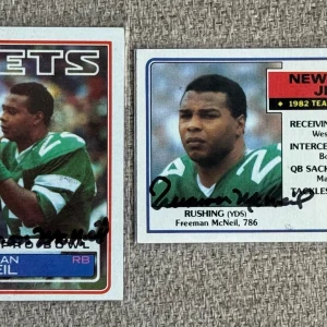 2 Diff Freeman McNeil SIGNED Autographed NY Jets 1983 Topps Cards Leader All Pro