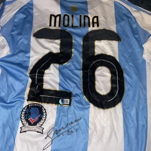 Nahuel Molina Signed Argentina Jersey 2022 World Cup Champions Legend Beckett