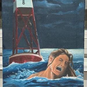 2012 Original Artwork Signed Paul McPhee Jaws Fest Oil on Canvas Painting 24x12
