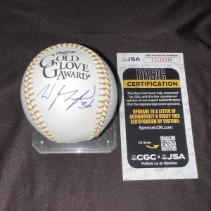 Wyatt Langford Signed Official Gold Glove Baseball Texas Rangers JSA Auth