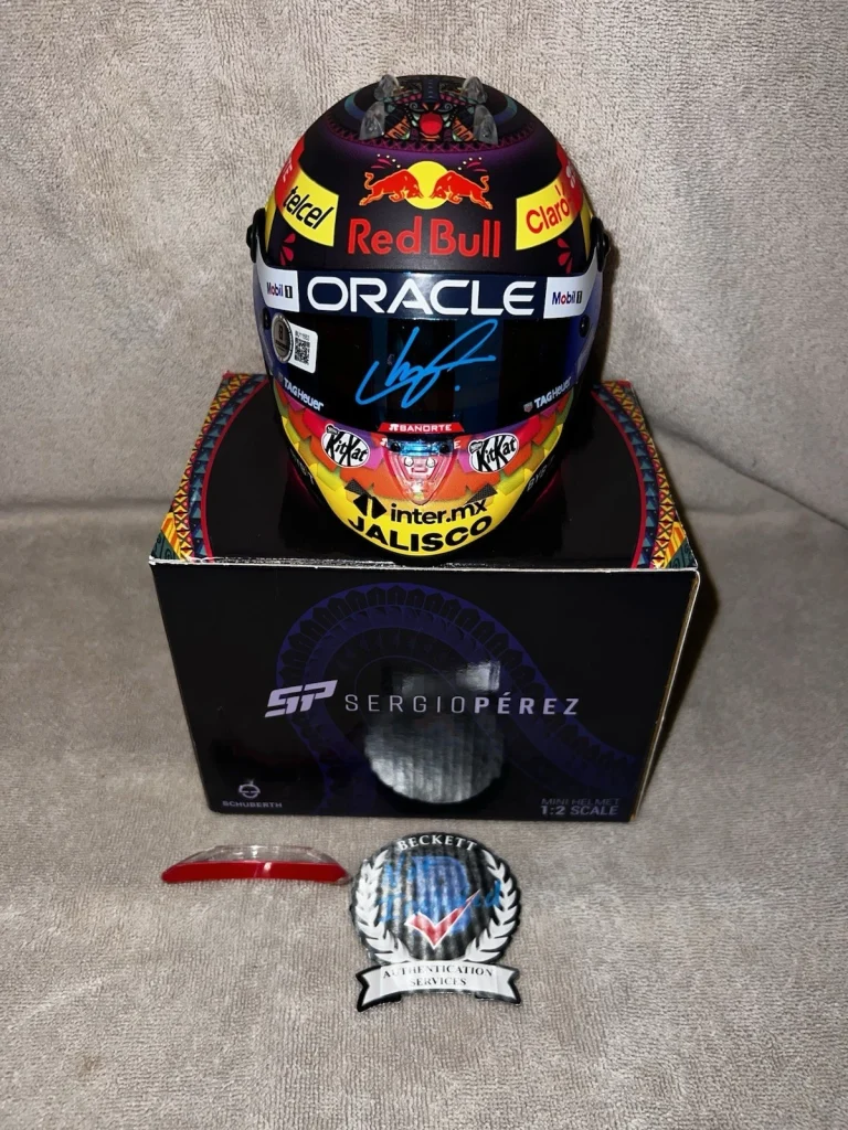 Sergio Checo Perez Signed Official 1:2 Mini Helmet 2023 Mexico GP Star Beckett