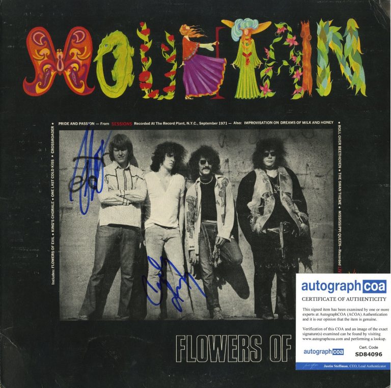 Mountain Leslie West Corky Laing SIGNED Vinyl Record  Flowers of Evil ACOA