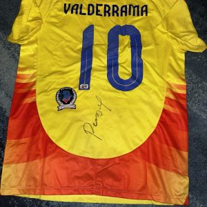Pibe Carlos Valderrama Signed Columbia Soccer Jersey Legend Beckett #2