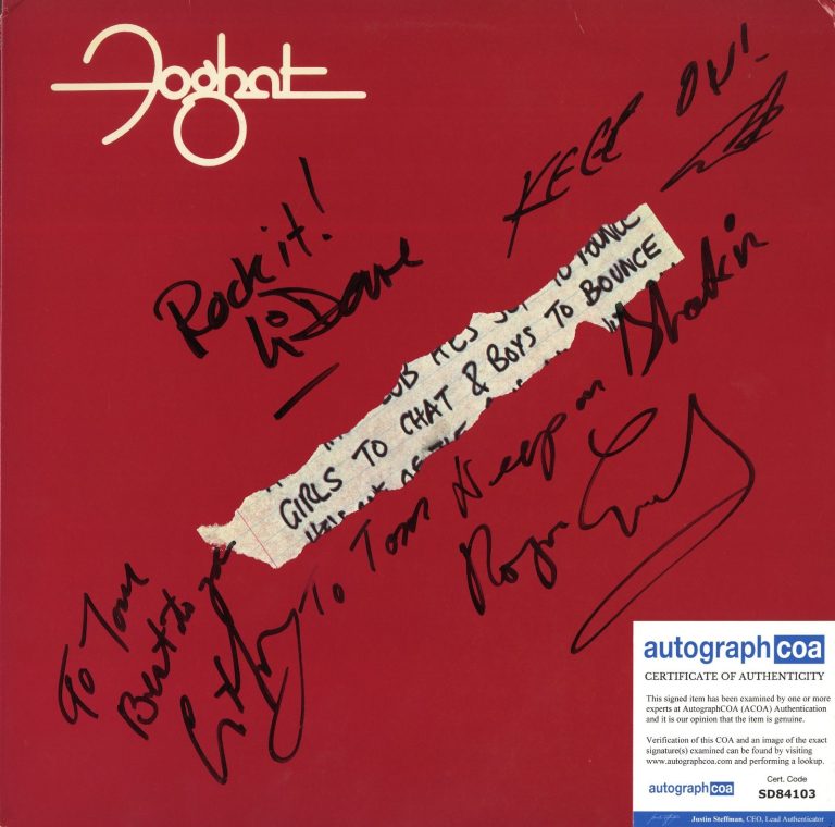Foghat  Girls to Chat & Boys to Bounce Complete Band signed Vinyl Record ACOA