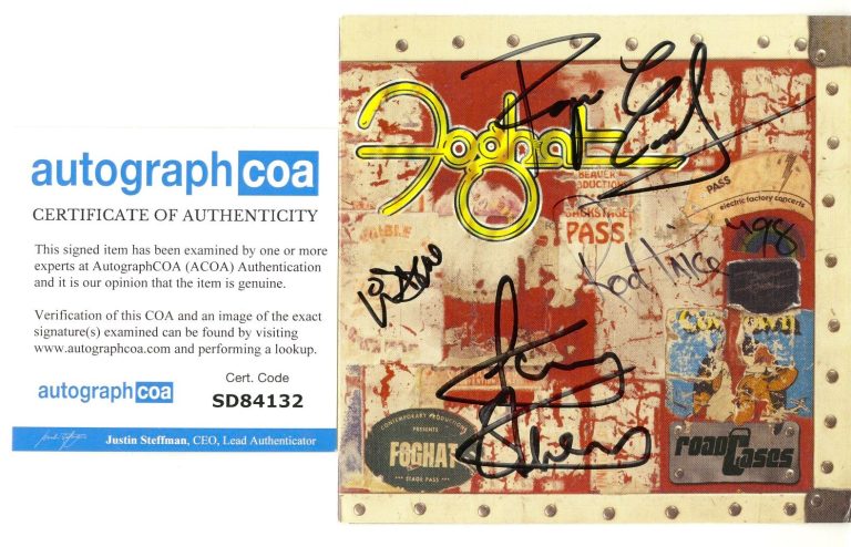Foghat Road Casaes Complete Band signed Vinyl Record ACOA Roger, Dave, Tony, Rod