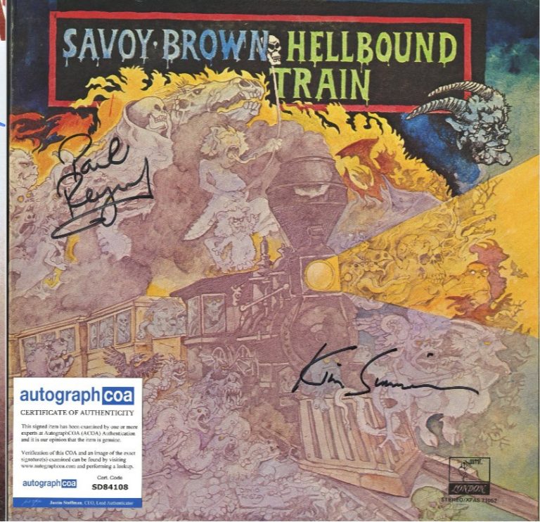 KIM SIMMONDS, Paul Raymond of SAVOY BROWN Signed Record Hellbound Train ACOA