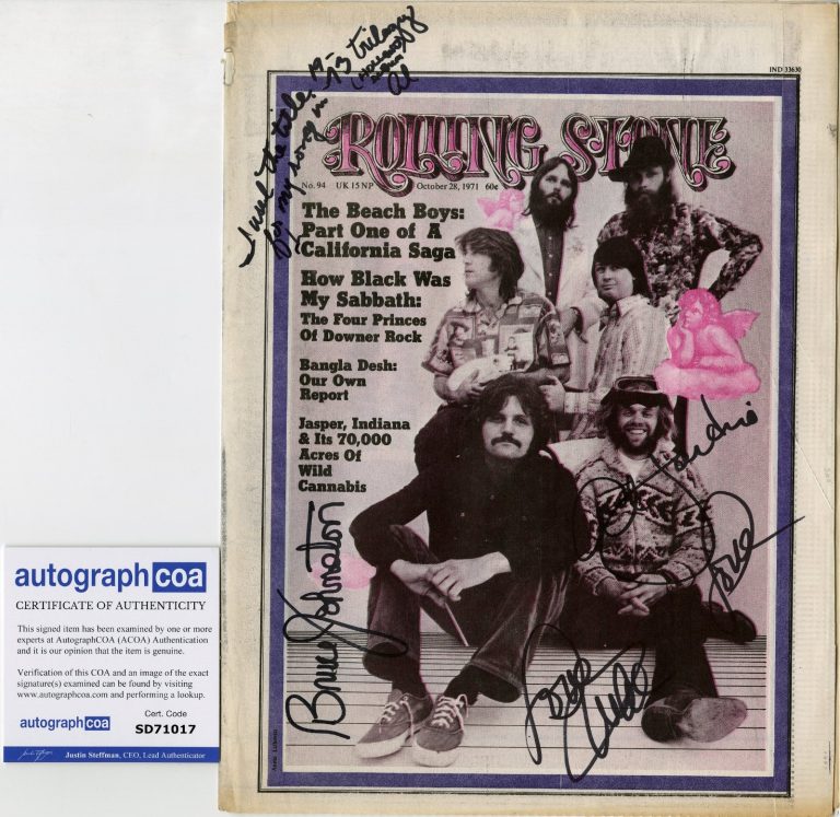 The Beach Boys SIGNED Rolling Stone Magazine ACOA Al Jardine, Mike Love, Bruce
