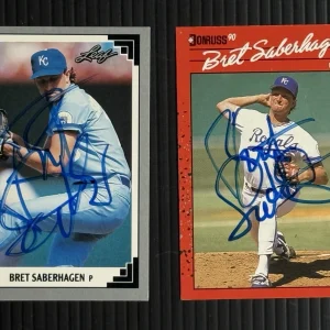 2X Bret Saberhagen SIGNED Autographed Auto Kansas City Royals Card Leaf Donruss
