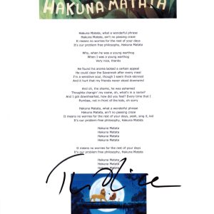 Tim Rice Signed Hakuna Matata Lyric Sheet The Lion King Autograph Beckett