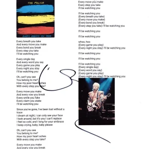 Sting Signed Every Breath You Take Lyric Sheet The Police Autograph Beckett