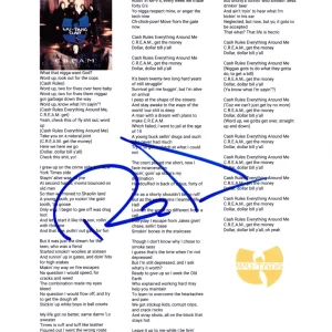 RZA Signed Wu Tang Clan Cream Lyric Sheet Authentic Autograph Beckett