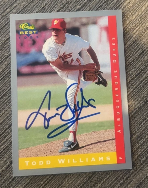 TODD WILLIAMS SIGNED AUTOGRAPHED LOS ANGELES DODGERS 1993 CLASSIC BEST CARD