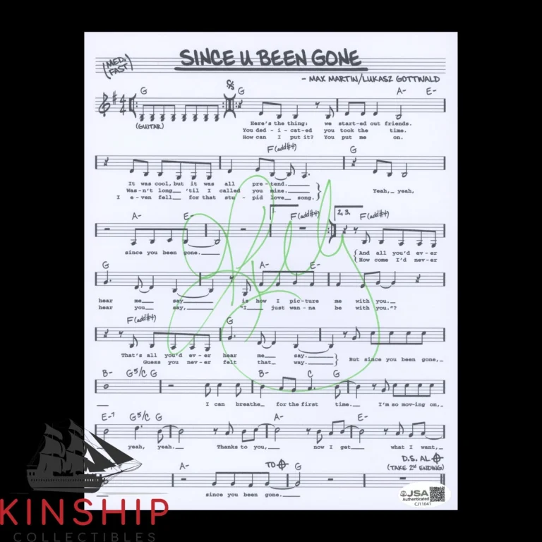 Kelly Clarkson signed Since U Been Gone Lyric Sheet Print JSA COA Music Z2477