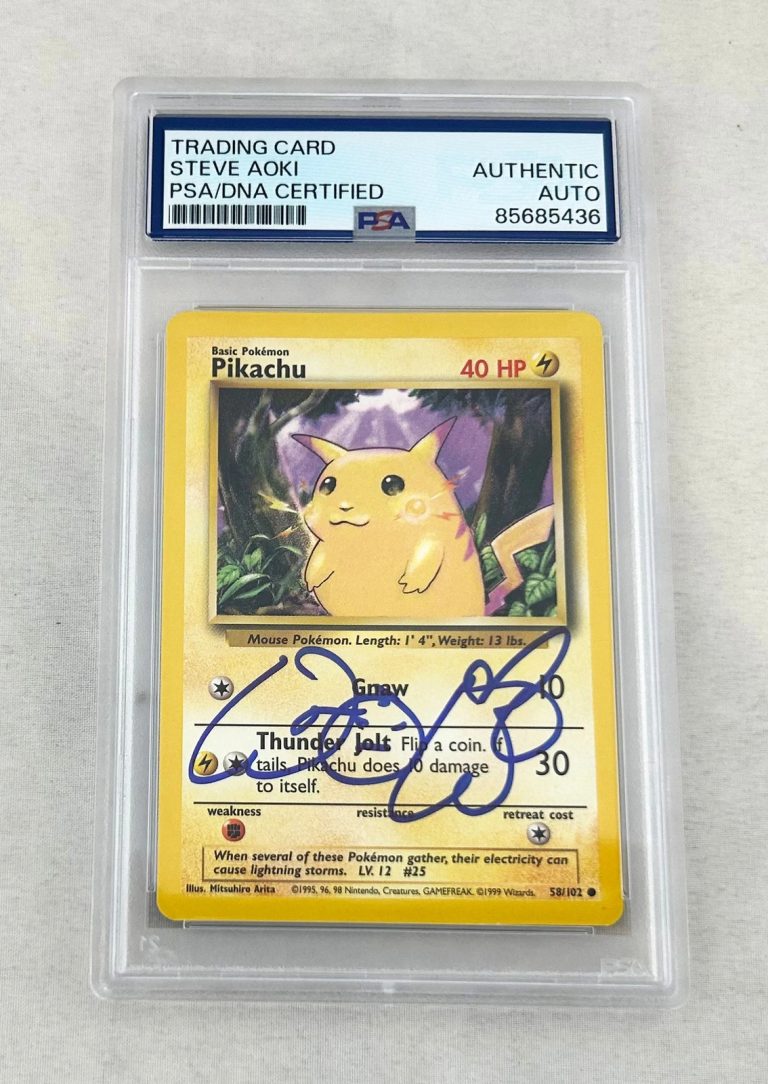 Steve Aoki Signed Card 1995 Pokemon Pikachu 58/102 PSA/DNA 3 COA