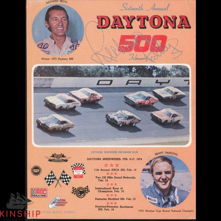 Richard Petty signed 1974 Daytona 500 Program JSA COA NASCAR Auto Winner E309