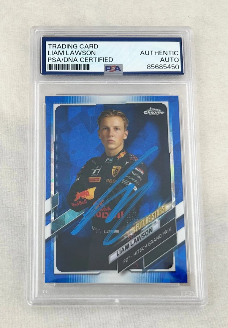 Liam Lawson Signed Rookie Card 2021 Topps Chrome Sapphire #68 F2 PSA/DNA COA