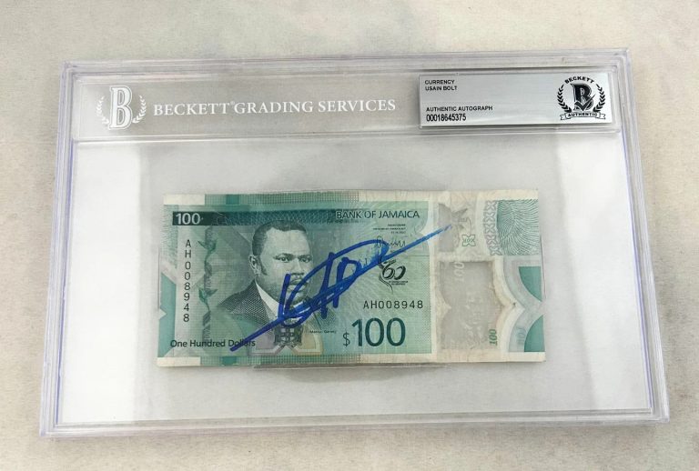 Usain Bolt Signed Official Jamaican Currency $100 Olympic Champion Beckett BA...