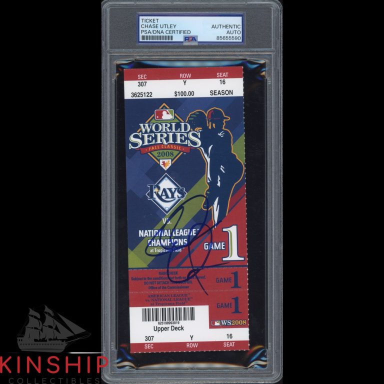 Chase Utley signed 2008 World Series Game 1 Ticket PSA DNA Slab Auto C5563