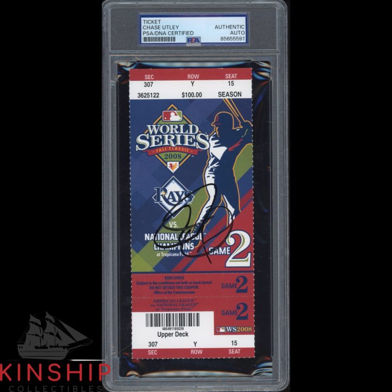 Chase Utley signed 2008 World Series Game 2 Ticket PSA DNA Slab Auto C5564