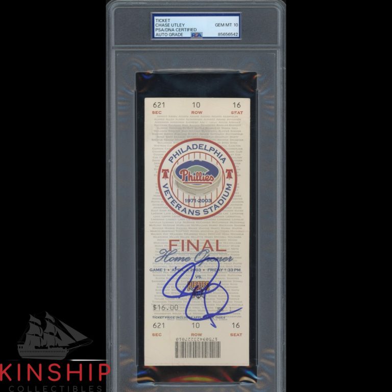 Chase Utley signed MLB Debut Ticket PSA DNA Slabbed Phillies Auto Grade 10 C3642