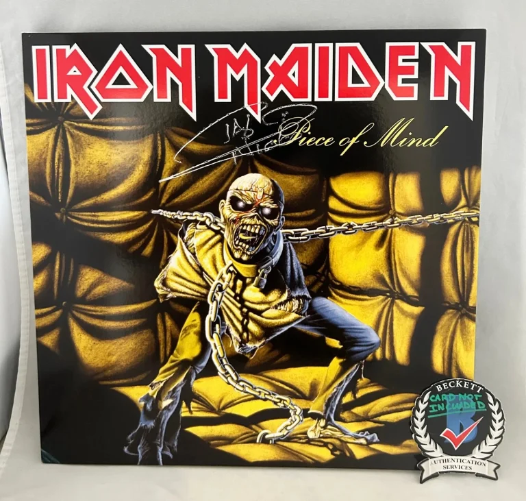 Nicko McBrain Signed Vinyl LP Album Iron Maiden Piece Of Mind Beckett BAS COA