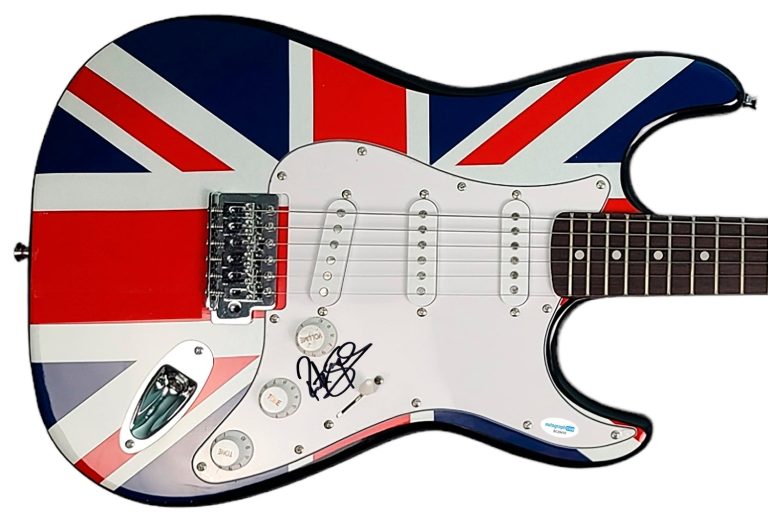 Def Leppard Rick Savage Signed British Flag Graphics Guitar