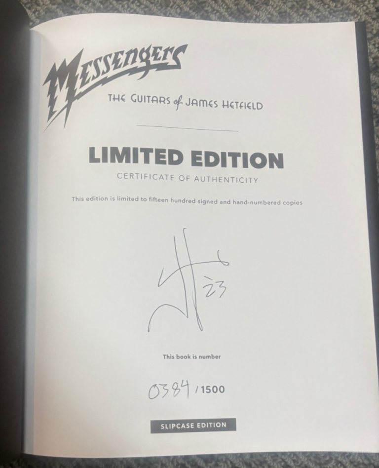 James Hetfield SIGNED Book MESSENGERS Guitars Of Metallica Slipcase Edition #384