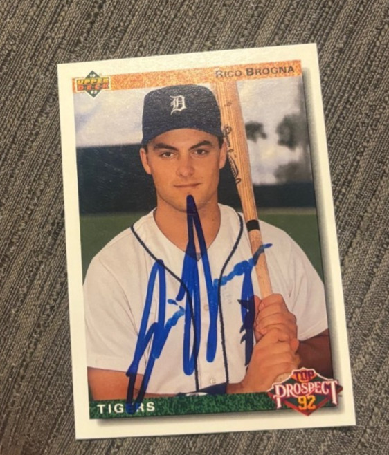 1992 Upper Deck Top Prospect Rico Brogna signed autographed card Detroit Tigers