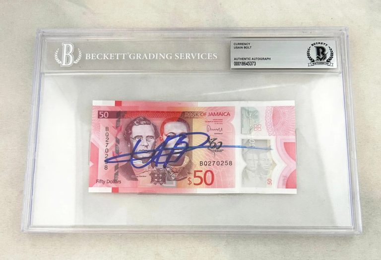 Usain Bolt Signed Official Jamaican Currency $50 Olympic Champion Beckett BAS...