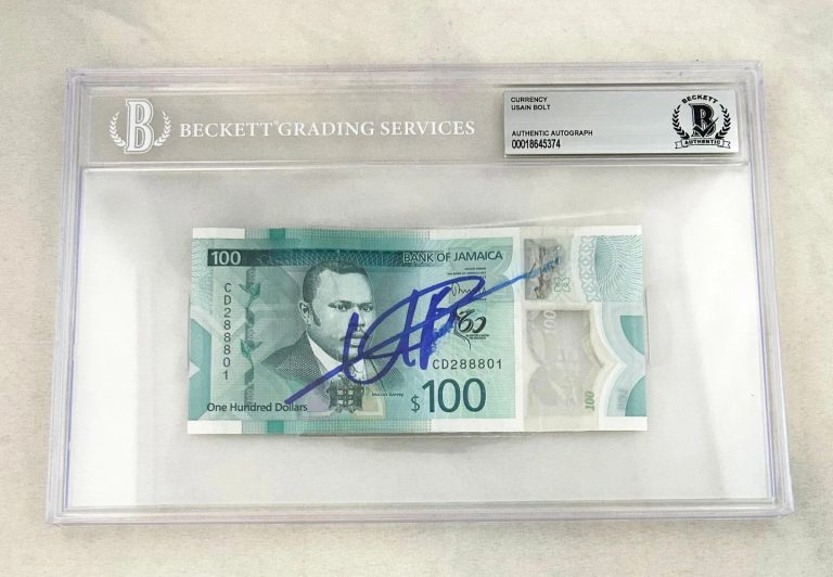 Usain Bolt Signed Official Jamaican Currency $100 Olympic Champion Beckett BA...